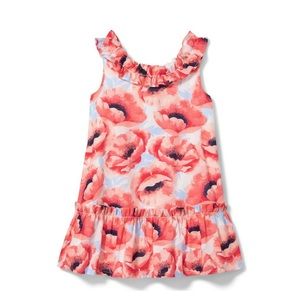 Janie & Jack 2T Girls Ruffle Sleeveless Dress Poppy Floral Print Cotton Like New